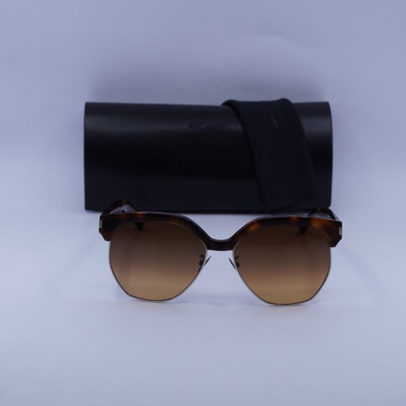 Saint Laurent SL408 001 Geometric Sunglasses - Havana/Gold/Brown - Picture 2 of 10